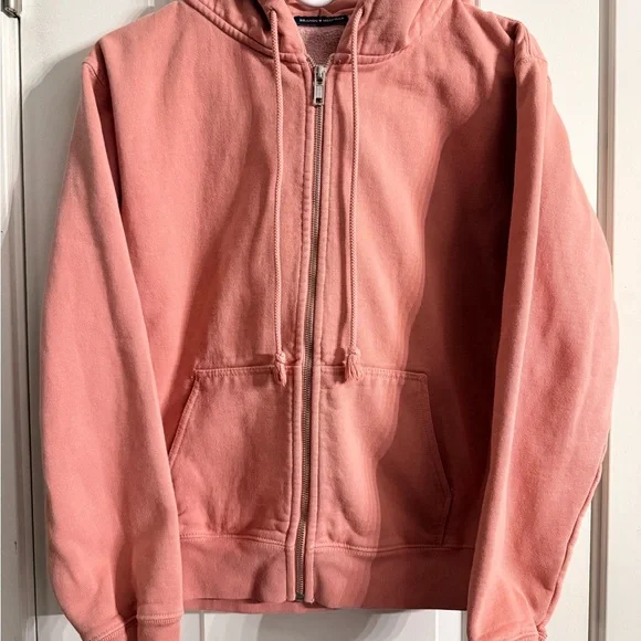 Brandy Melville Pink Zip Up Hoodie One Size Oversized Dusty Rose Full Zip - Picture 2 of 9
